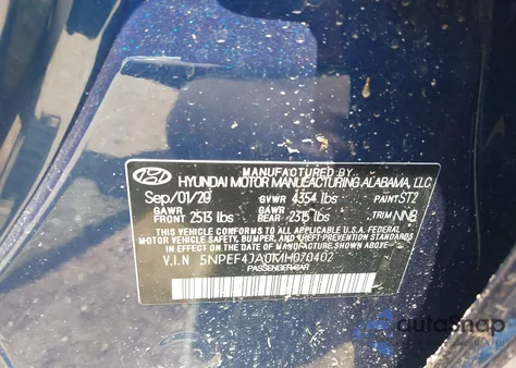 2021 Hyundai Sonata Sel z USA, uszkodzony, nr VIN 5NPEF4JA0MH070402